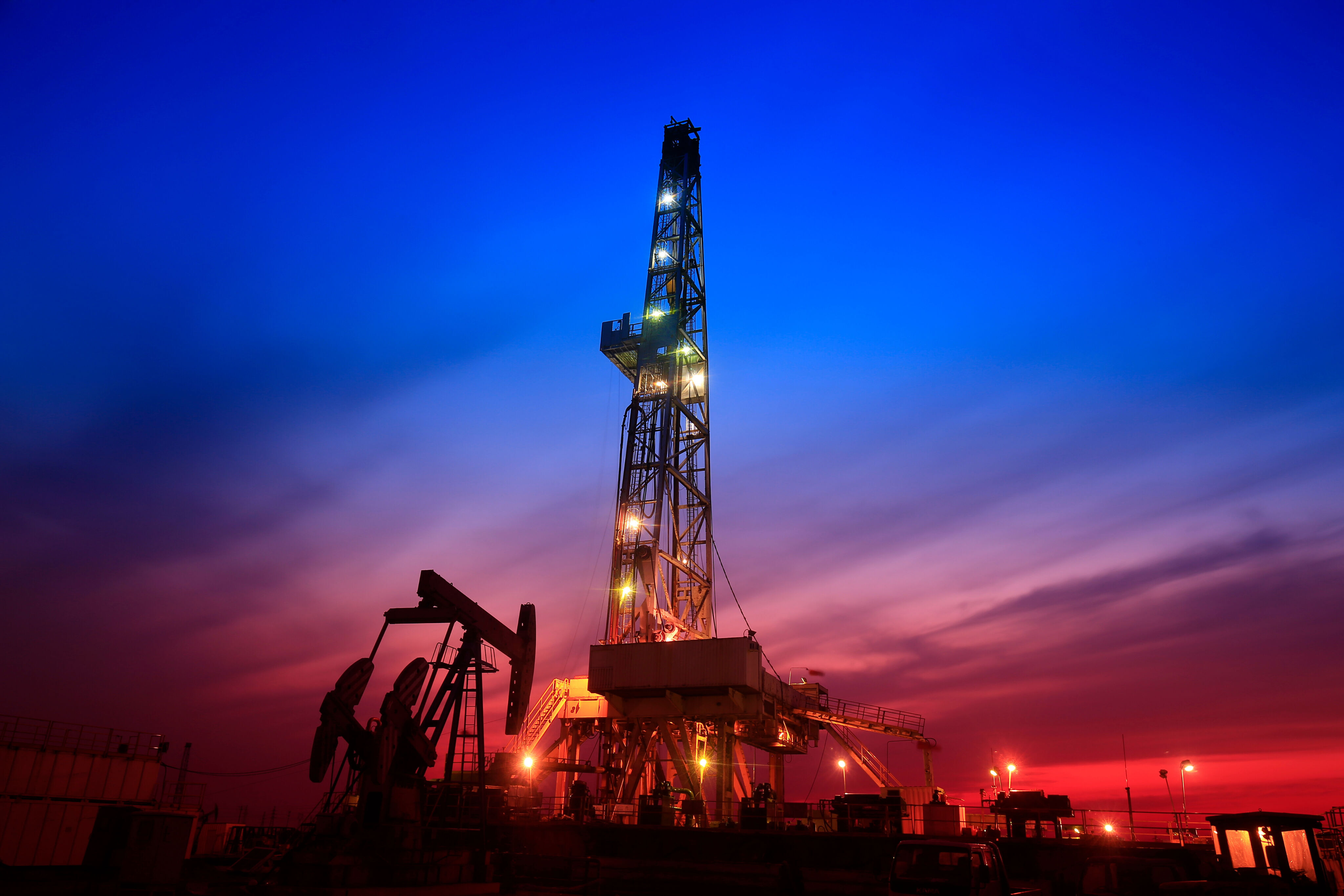 Oil rig at night.